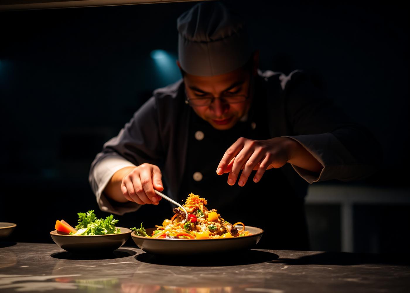 Chef plating at Banana Leaf Co